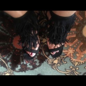 Black fringe heels